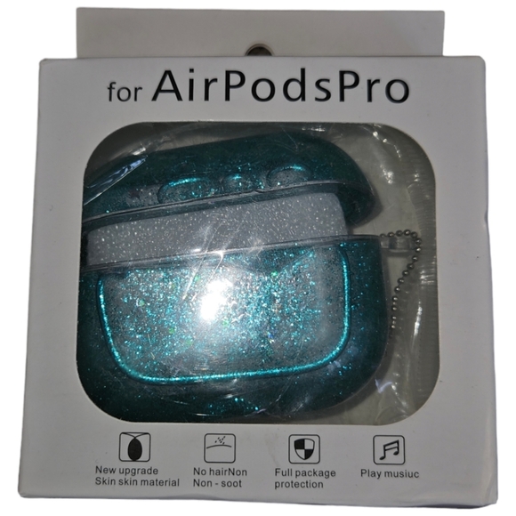 Apple Teal Glitter & Stars Liquid Movement Airpod Pro Case Protector - Picture 1 of 3